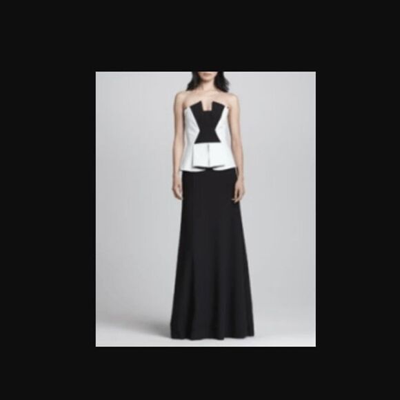 Black Halo Eve by Laurel Berman Black and White Leather Trim Strapless Peplum Co - Picture 1 of 11
